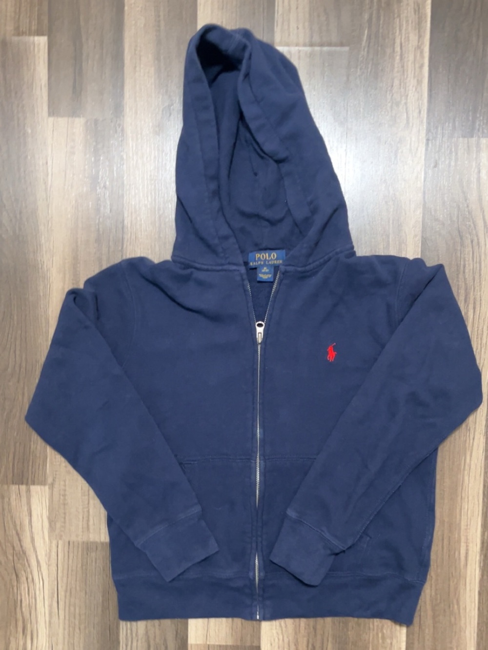 POLO RALPH LAUREN Kids Boys Medium Navy Blue Zip-Up Jacket Hoodie Red Logo